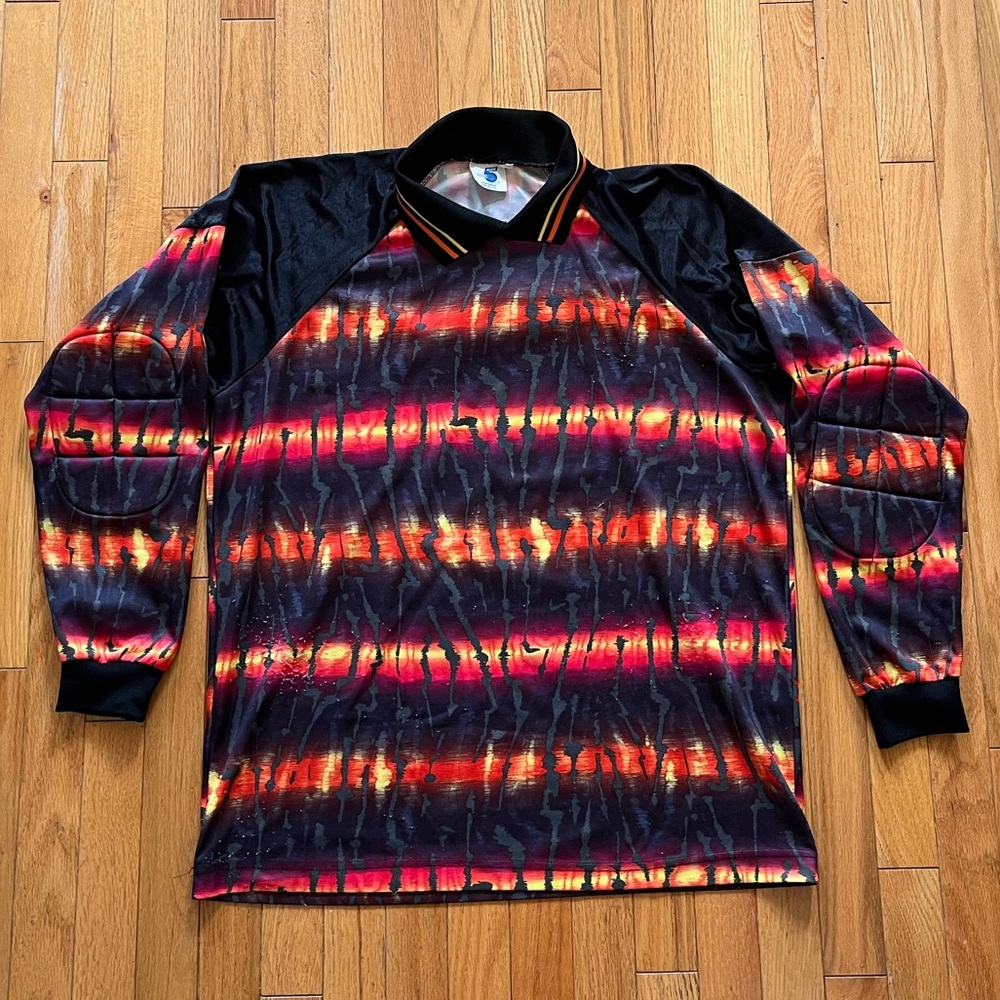 VTG High 5 Soccer Goalie Jersey Black Flames Abstract Stripes AOP Allover 90s